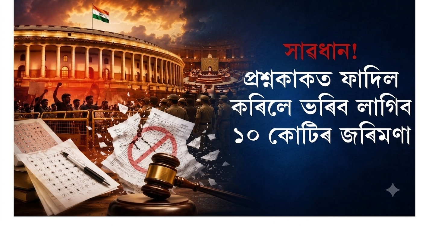 প্ৰশ্নকাকত ফাদিল কৰিলে ১০ বছৰ জে’ল, ১০ কোটি পৰ্যন্ত ভৰিব লাগিব জৰিমণা